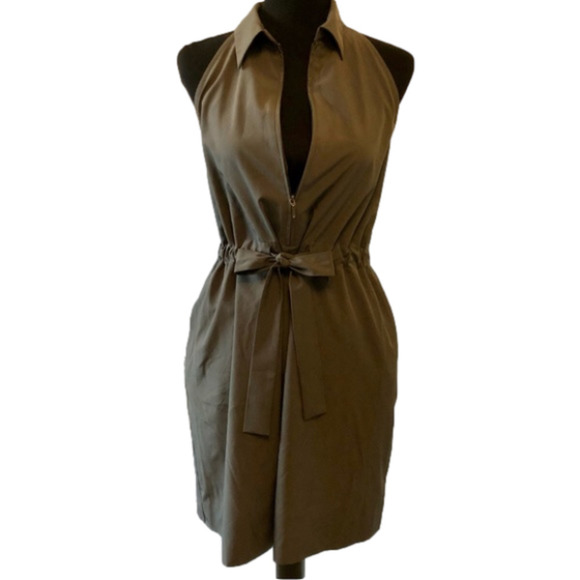 Prologue Dresses & Skirts - Brown Sleeveless Collard Zip Up Drawstring Waist Dress Pockets Size M Prologue